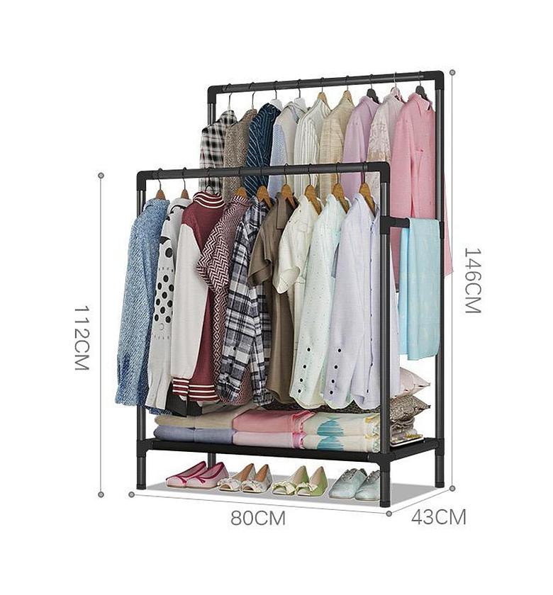 CLOTHES RACK. Double Pole Clothing Rack With Lower Storage Shelf for Boxes /Shoes image