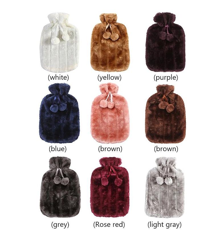 Hot Water Bottle with Cute Fleece Cover, 2Liter Water Bag for Hot and Cold Compress, Hand Feet Warmer, Neck and Shoulder Pain Relief image