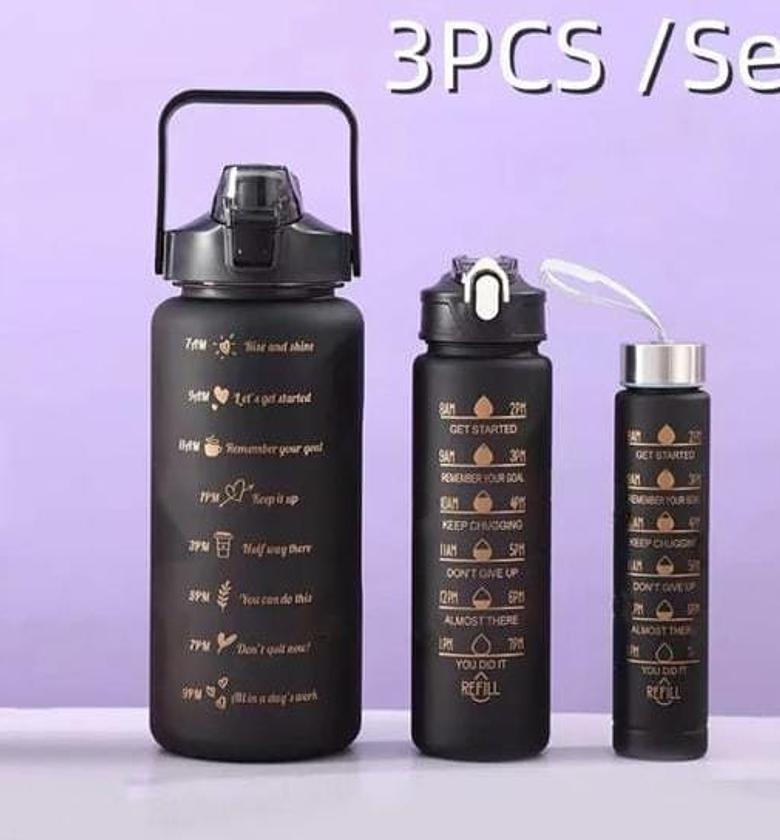 3 In 1 Color Motivational Water Bottle With Stickers image