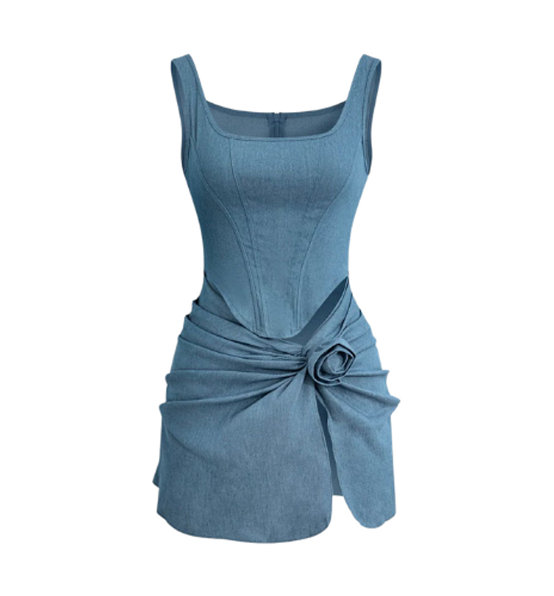 Denim-Cuts Mini Dress with Slit image