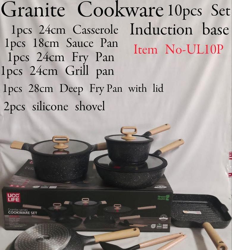 REDBERRY  Pots and Pans Set Non Stick, Cookware Sets 10Pcs, Granite Cookware Set, Black kitchen Pan Sets for Cooking Nonstick,Induction Cookware,Dishwasher Safe Cooking Set,PFOA Free image