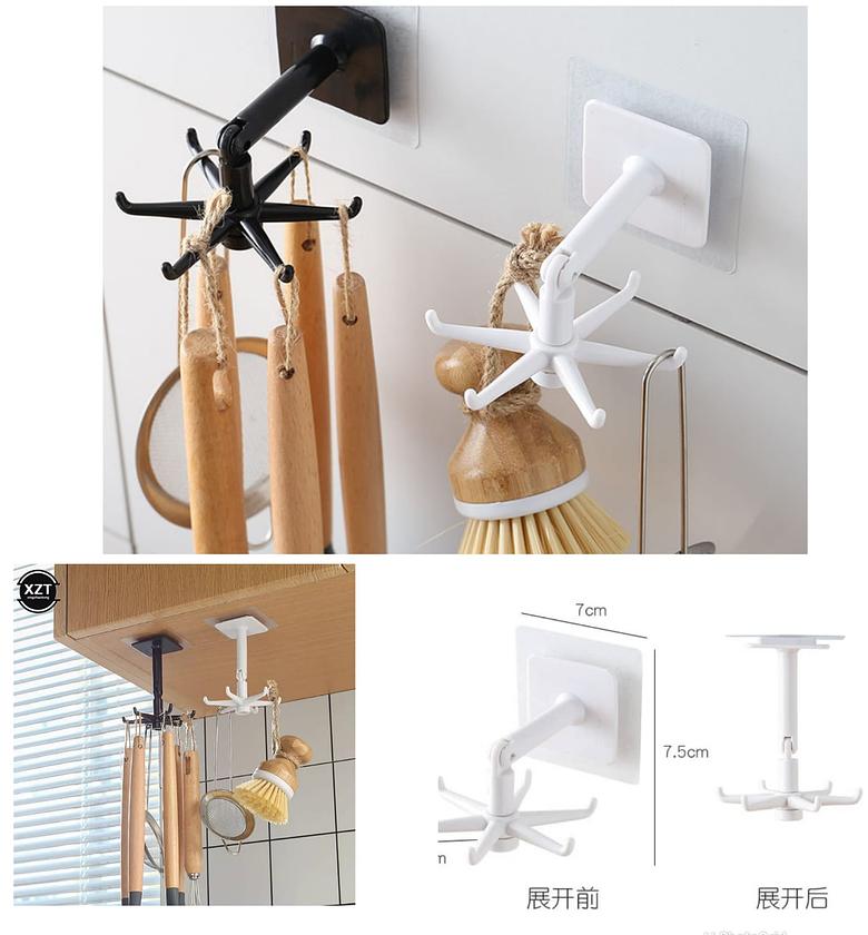 SHELF ORGANIZER. Multifunction shelf 6  rotating hooks organizer image