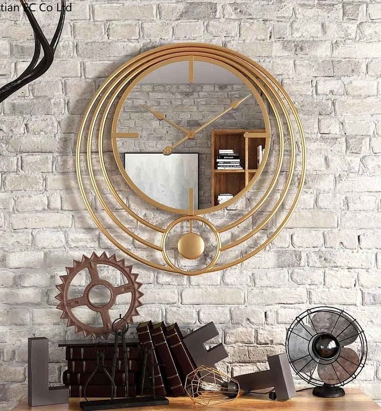 New gold decorative tree circular mirror wall clock image