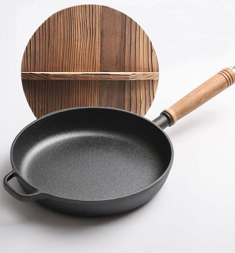 Thickened cast iron frying pan  with bamboo lid  🔅 Size 25cm image