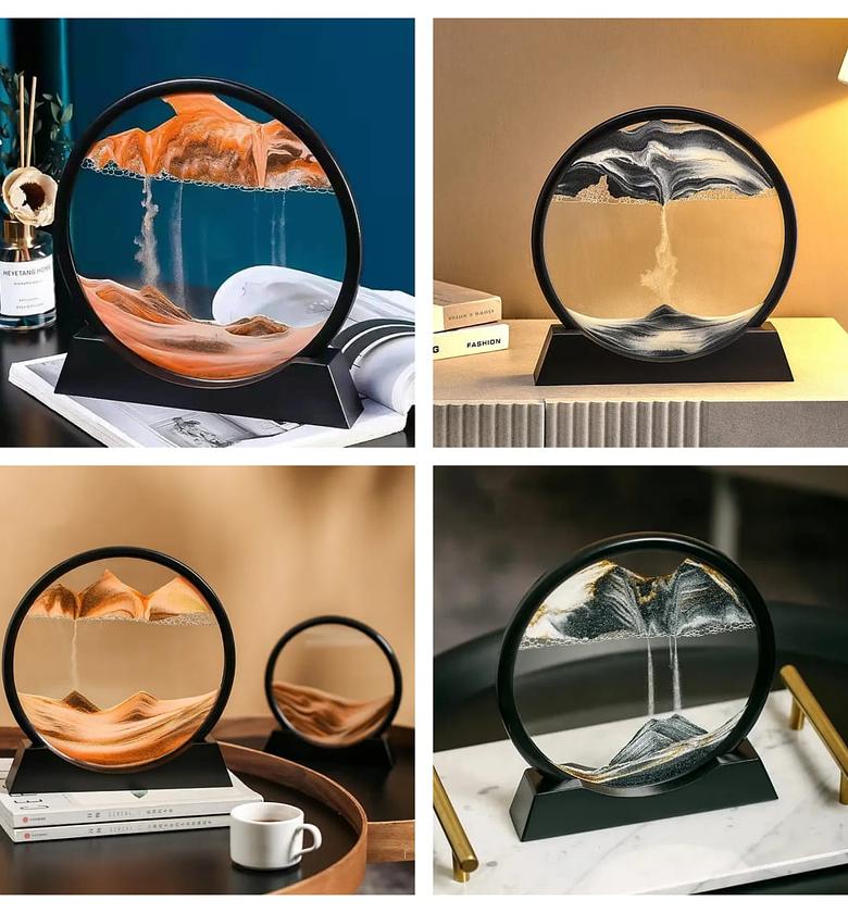 ✅Moving Sand art Sandscape round mountain motion flowing sand art picture glass room decor         * ✅Size 25cm by 26cm*.              image