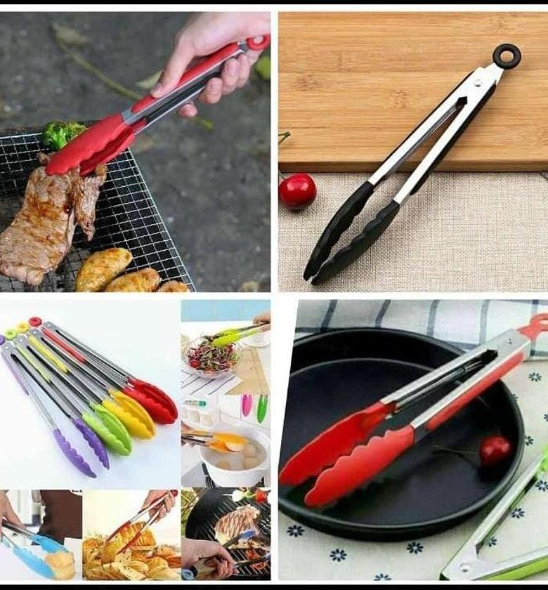  Heat Resistant Kitchen Tongs: U-Taste 9 inch Silicone Cooking Tong with Firm Sealed Non Stick Rubber Tips & Silicon Coated 18/8 Stainless Steel Handle & Smooth Locking for Serving Salad  image