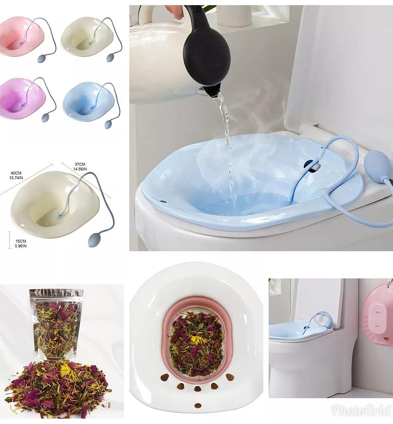 Sitz Bath for Toilet Seat, Postpartum Care, Yoni Steam Seat for Women, Collapsible, Flusher Hose, Drain Holes, Wider Seating Area, Deeper Bowl image