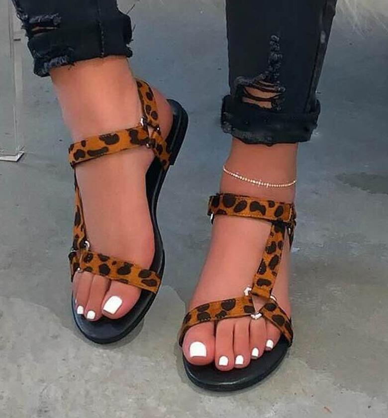 Ladies Leopard print Sandals velcro image