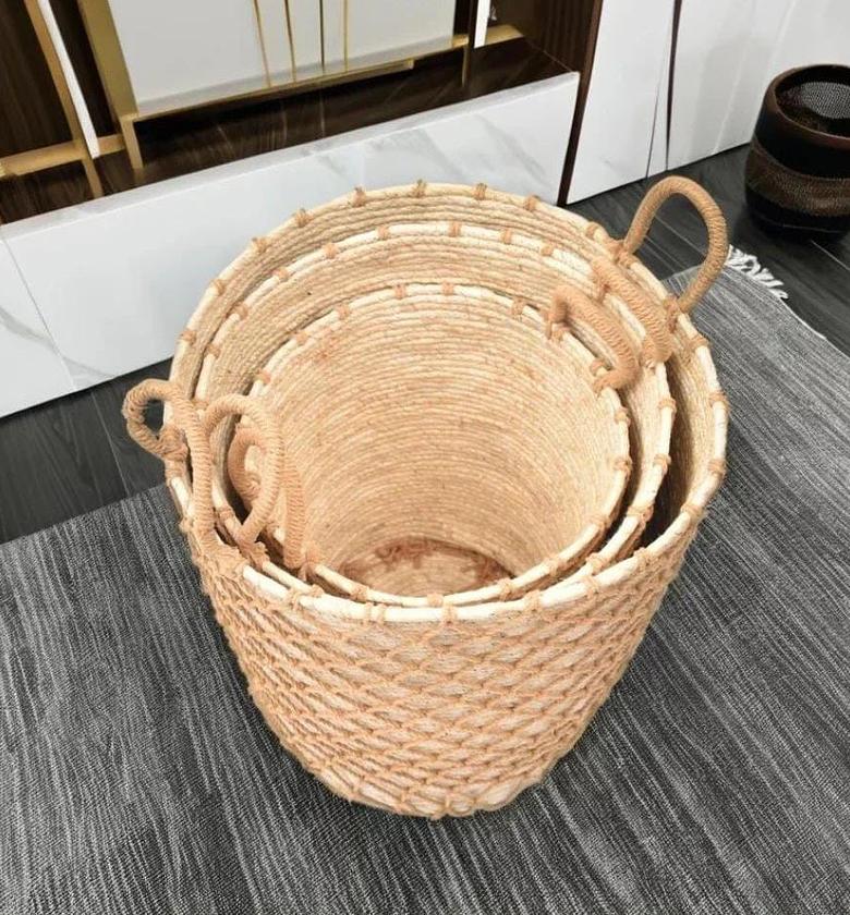 High Quality Set of 3 Stackable handmade baskets image