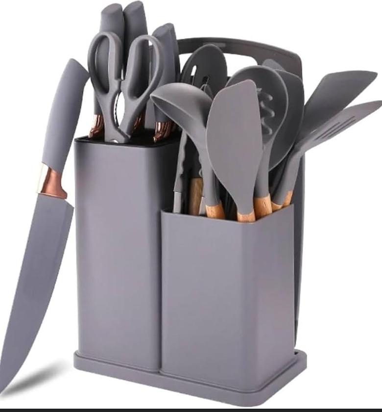 19 PCS Silicon Non-Stick Cooking Spoons Set - image