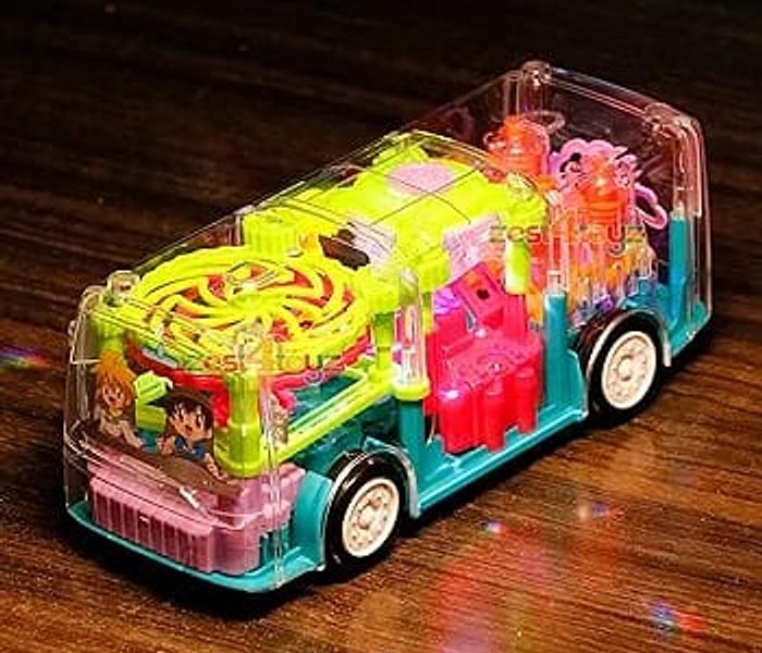 3D Children Concept Musical Lights Transparent Toy Car Bus image