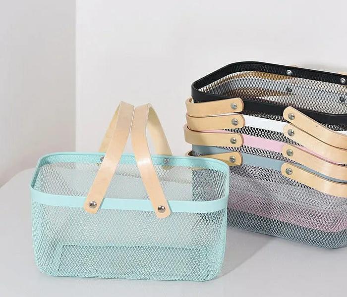 Metalic Mesh Storage/fruit basket with Wooden handles image
