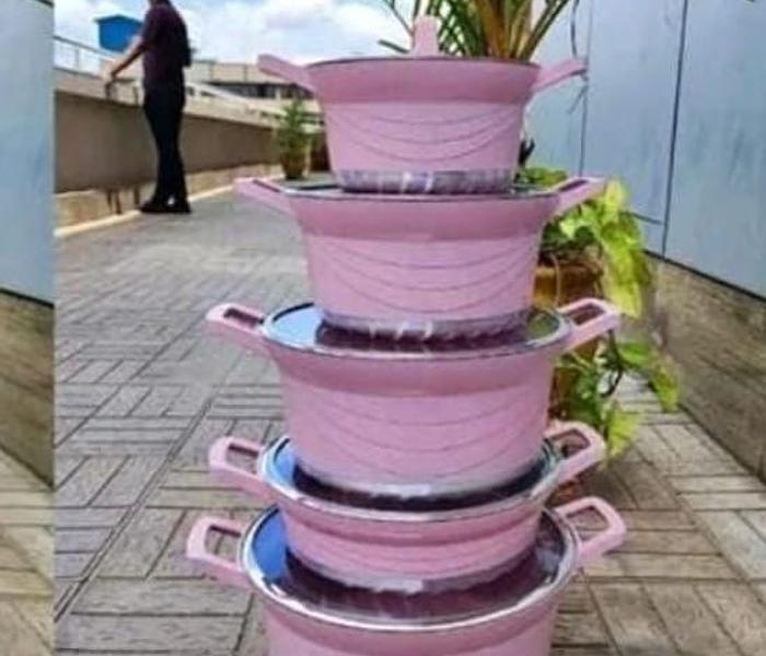 10pcs Heavy Granite Nonstick Cooking Pots Sufuria Set-pink image