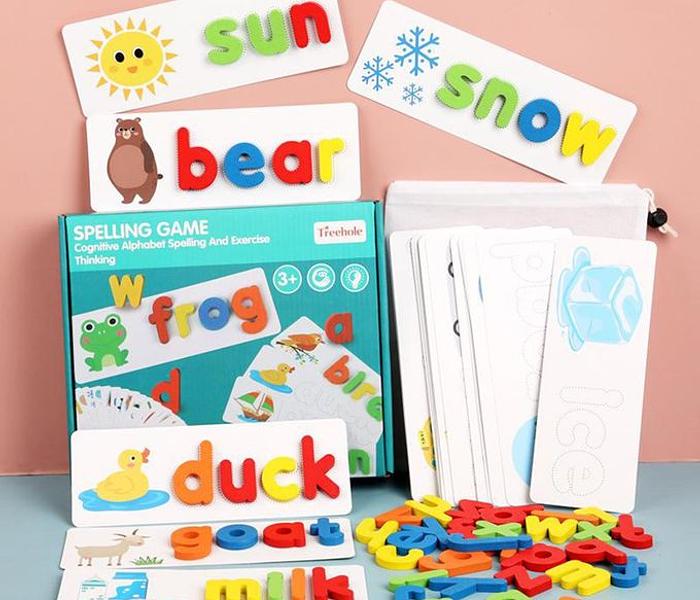 Spelling Learning Toy Wooden Alphabet Flash Cards Word Match Game image