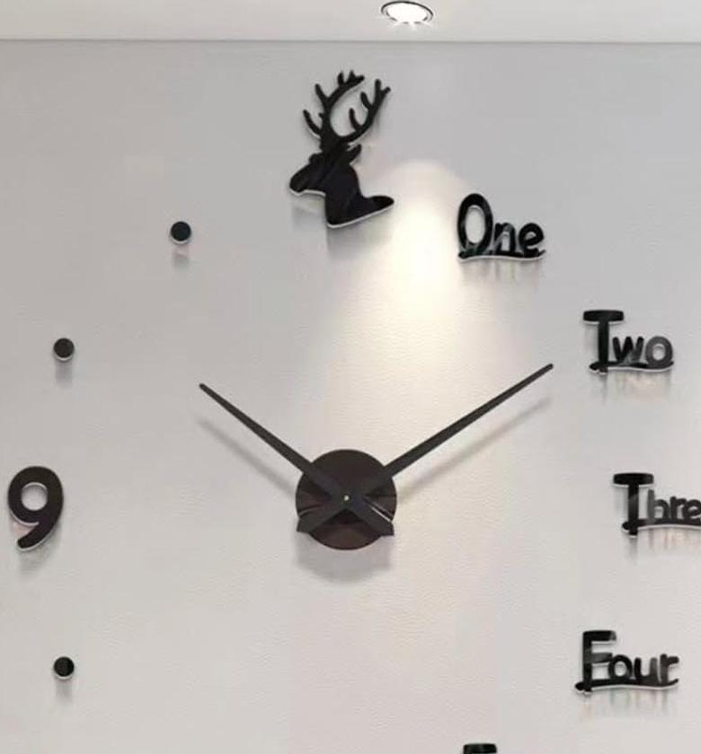 3D Large Roman Numeral Acrylic Mirror Wall Clock Sticker With Deco Deers image