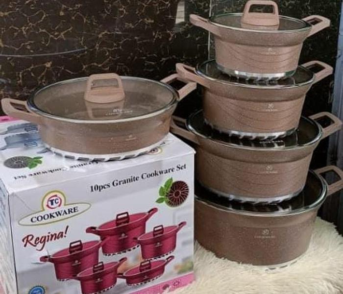 10pcs Heavy Granite Nonstick Cooking Pots Sufuria Set-brown image