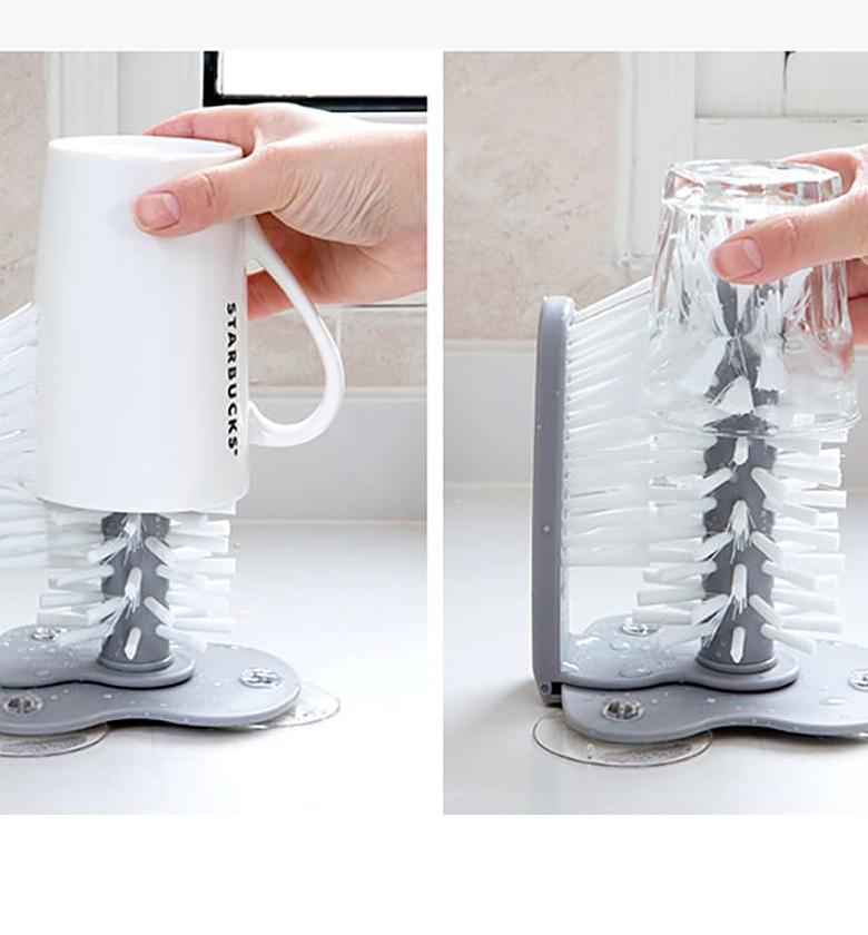 Cups tumbler glass cleaning brush that cleans inside and outside at once image