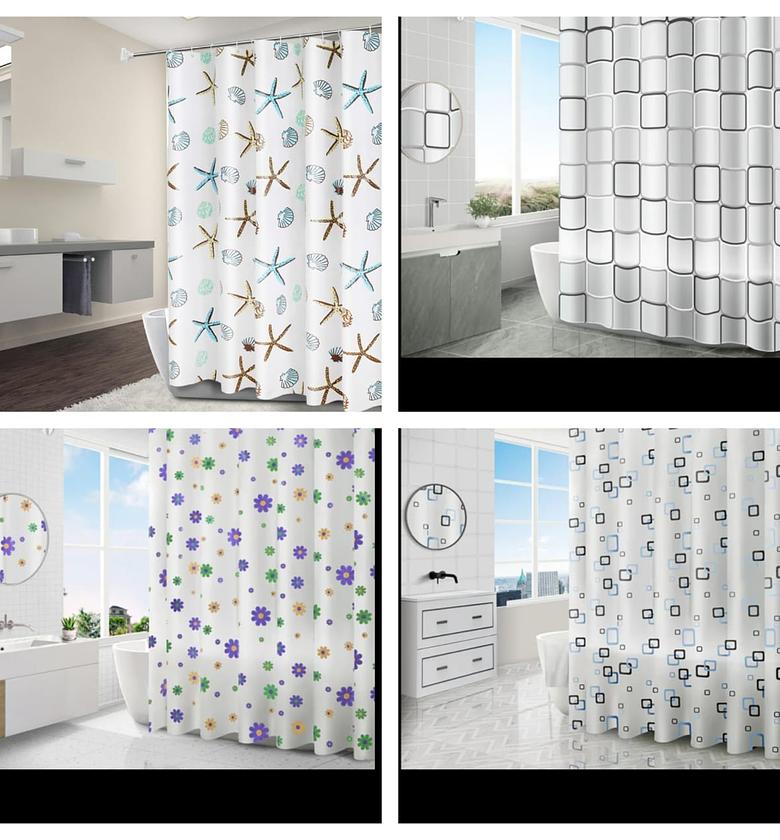 Shower curtain  ▪️Material;EVA (pvc water proof) ▪️Chlorine free,anti bacteria,water resistant,anti mould , ▪️Care;Wash with a sponge or soft cloth. ▪️Size 180*200cms  image