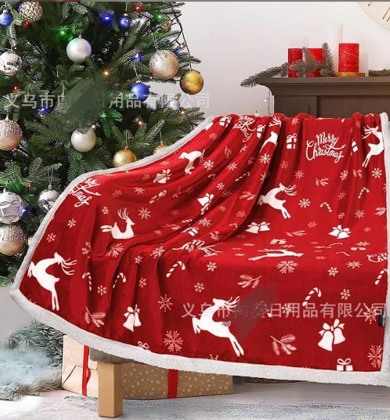 Size 150cms by 200cms (5*6) Double Layered Xmas Blanket Snowflake Series Printed Blankets Flannel Lamb Wool Oversized Down Throw Carpet image