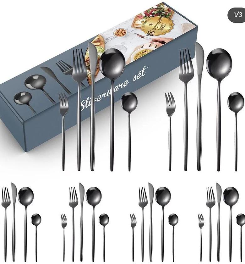 30Pcs Black Stainless Cutlery Set image