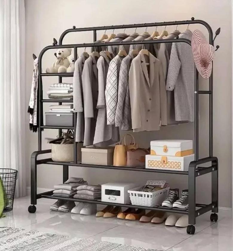 Double Layer Garment Rack Floor Standing Clothes Hanger image