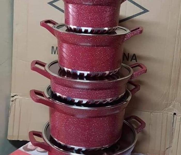 10pcs Heavy Granite Nonstick Cooking Pots Sufuria Set-maroon image