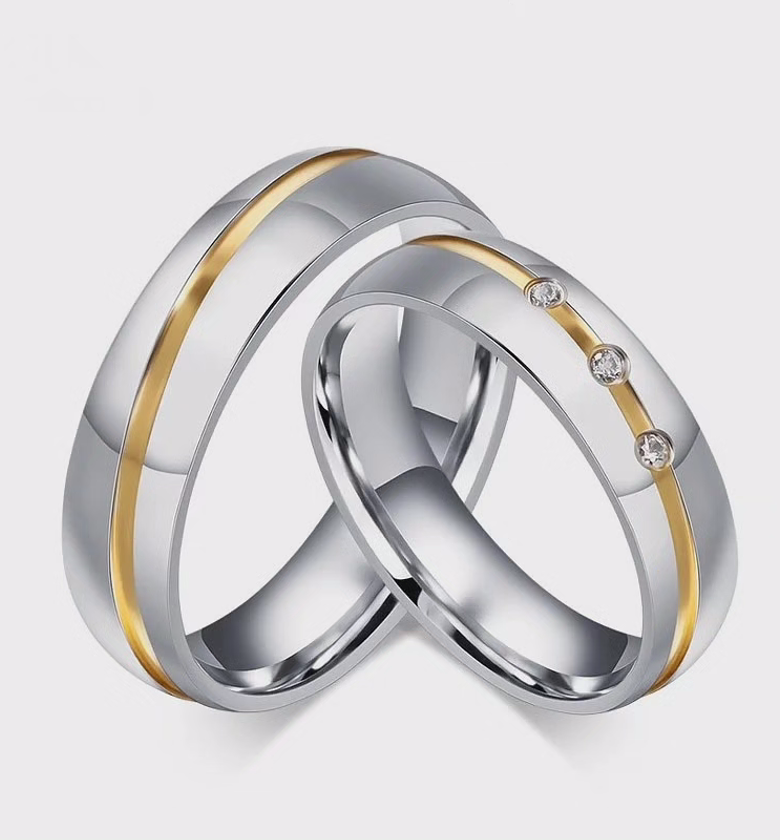 Stainless steel Silver plated gold strip wedding band/ring  image