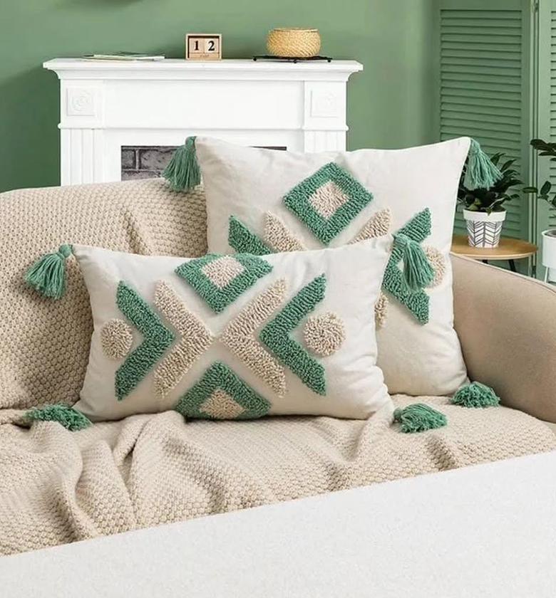 Boho style throw pillow cover. image