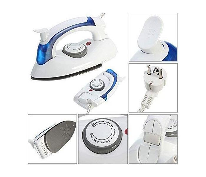 Foldable Electrical Steam Travel Iron Box - White/Blue image