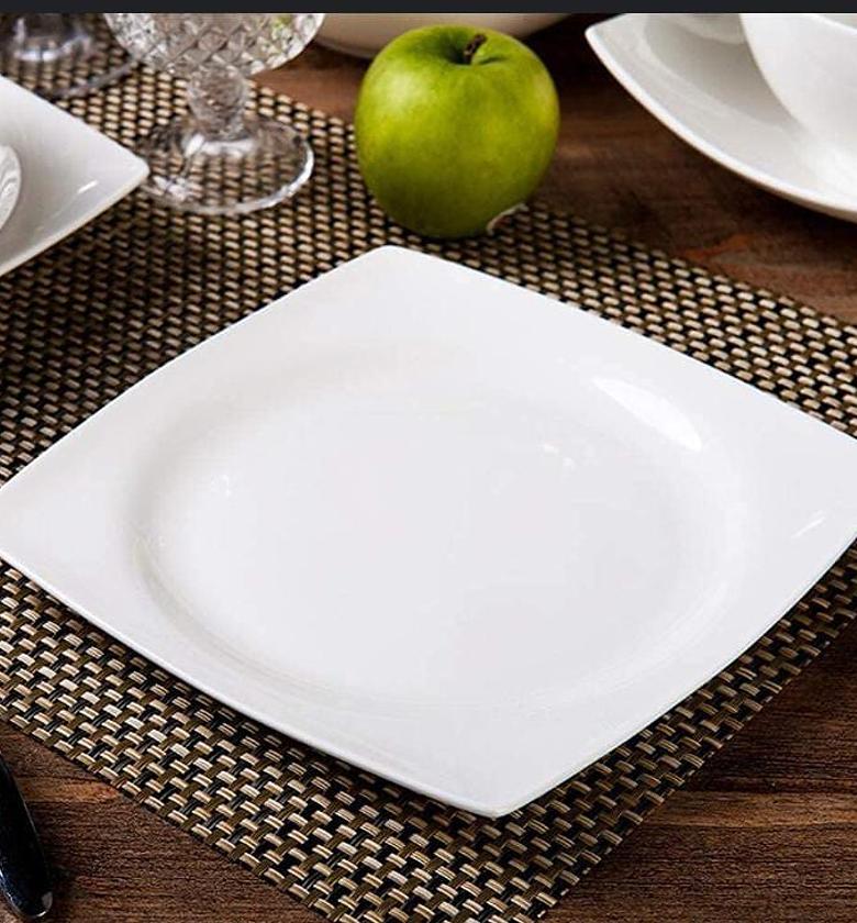 Bone china square dinner plate  set of 6pcs  Material bone  Size 11cm  Colour white and square in shape image