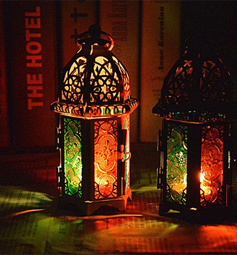  Vintage  Decorative Candle Ramadan Lantern, 12.8’’ Moroccan Style Hanging Lantern, Metal Tabletop Lantern Decor, Candle Holders  image
