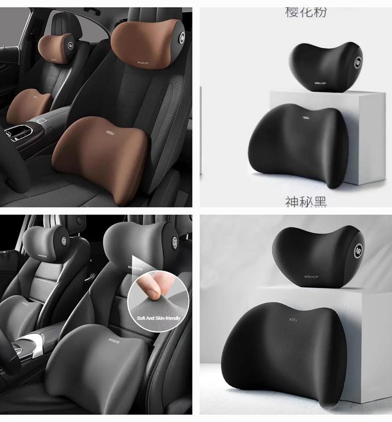 Car Lumbar Support Pillow and Car Neck Pillow Kit, Ergonomic Car Seat Headrest & Lumbar Cushion with Adjustable Strap for Neck Back Pain Relief, for Office Chair/Truck/Wheelchair BROWN image