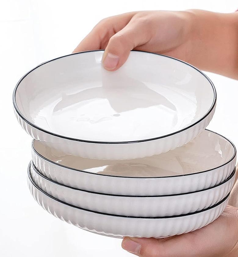 8inch ceramic pasta plates with black rim-6pcs image