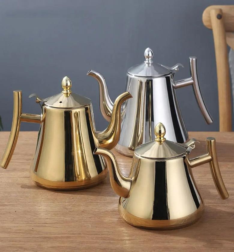 ✅stainless steel teapot with infusion set, very suitable for ADT flowers, stove coffee pot, safe ✅Capacity-2 liters   ✅Available in gold and silver image