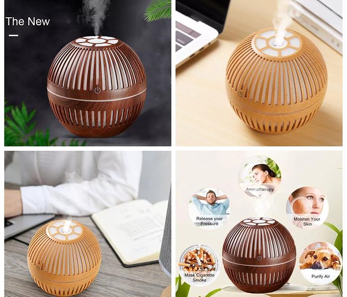 200ml Wood Grain round shape Air Humidifier USB image
