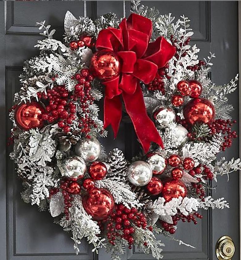 Snowy Christmas Door Wreath Decor ▫️With decorations ▫️Size: 30cm    image