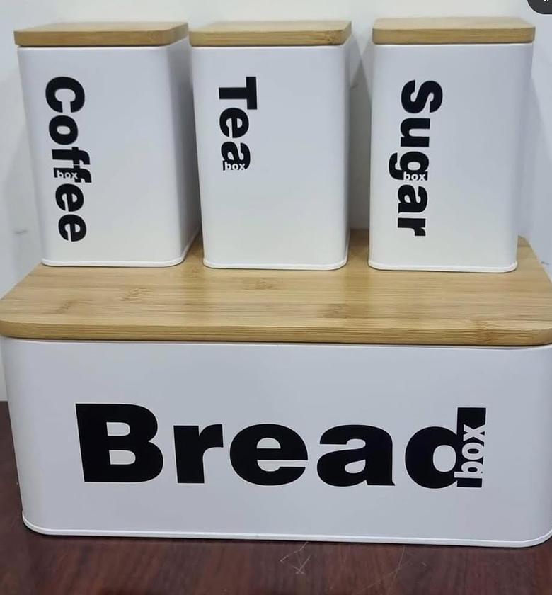 Bread bin 7.5L ○3 canisters each 1L bamboo lids. image