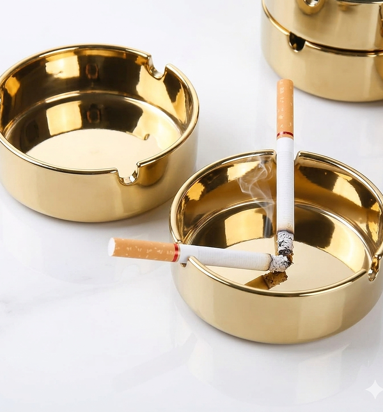 Gold Ceramic Windproof Ashtray Modern Round Cigar Holder for Home Office & Lounge Decor image