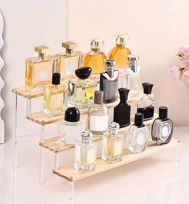 4-Tier Stylish Wooden and Acrylic Perfume Display Stand image