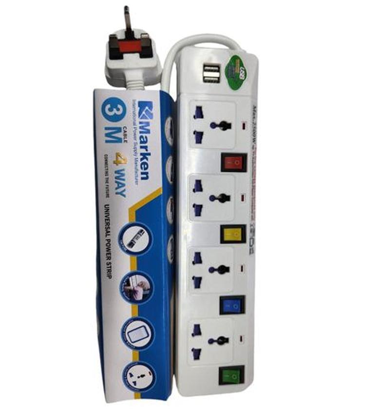 Marken 4-Way Extension with 2 USB Ports & 3M Cable – Safe & Convenient Power Solution image