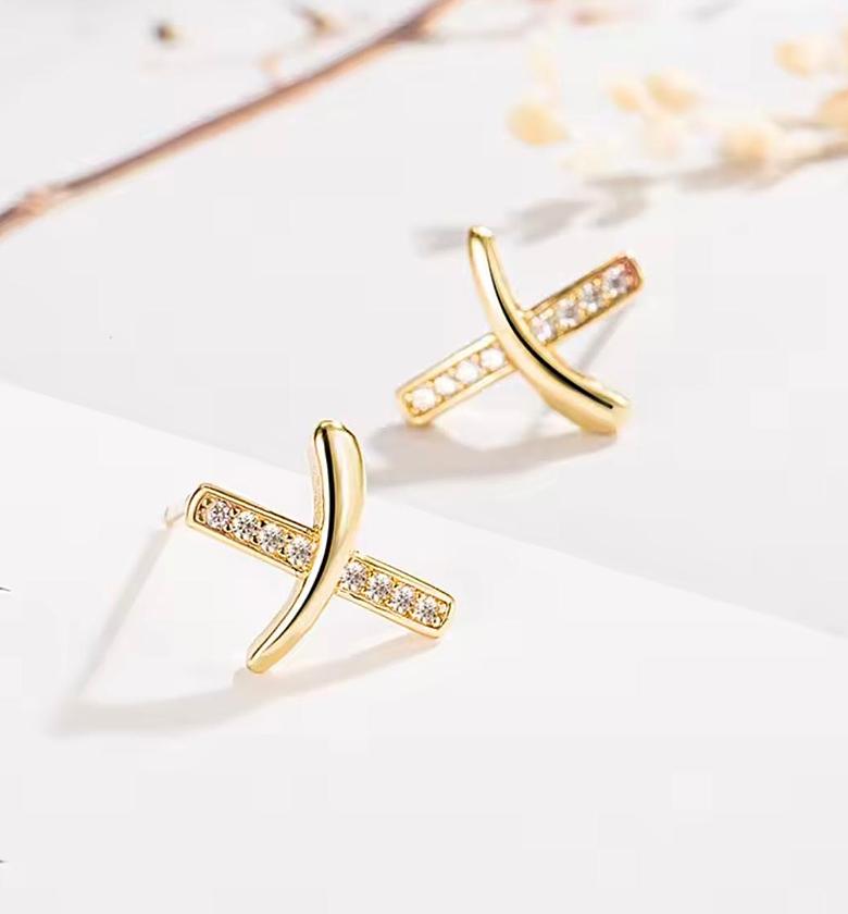 Golden Radiance Crystal Cross Studs image