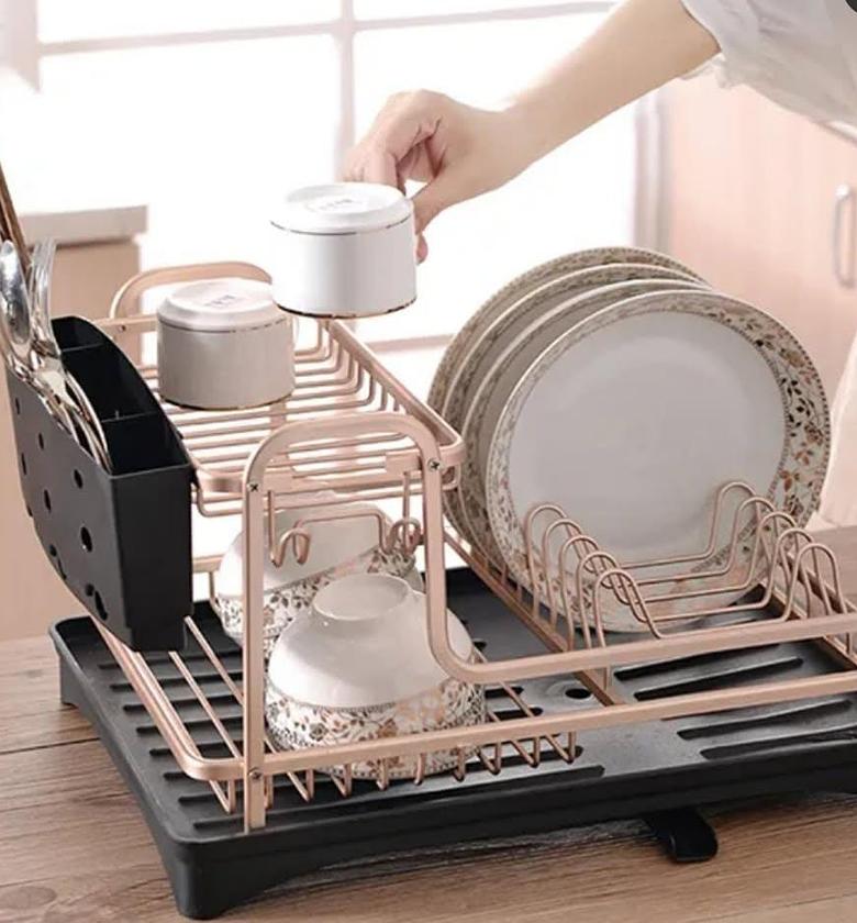 Quality rose gold and black dish rack. image