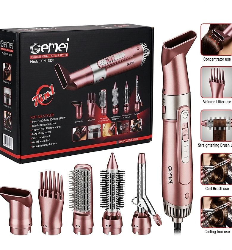 7-in-1 Professional Hot Air Styler GM-4831, 2200W Multi-Functional Hair Dryer & Curler with Overheating Protection image