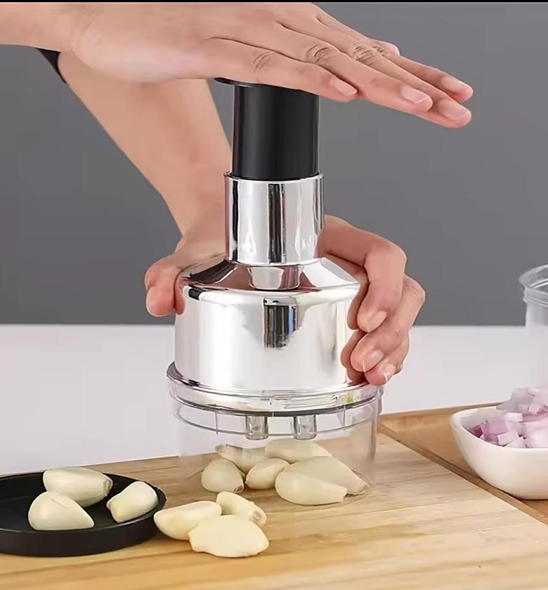 Manual Press Vegetable Chopper & Garlic Mincer - Stainless Steel Multi-function Onion Slicer for Quick Food Prep image