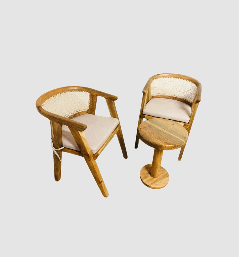 Rattan and Wood Accent Chair Set image