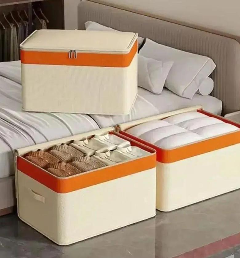 Canvas material duvet /clothing storage organizer Foldable with zipper image