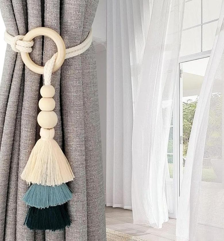 2pcs Tassel Curtain Tie Backs Wooden Bead image