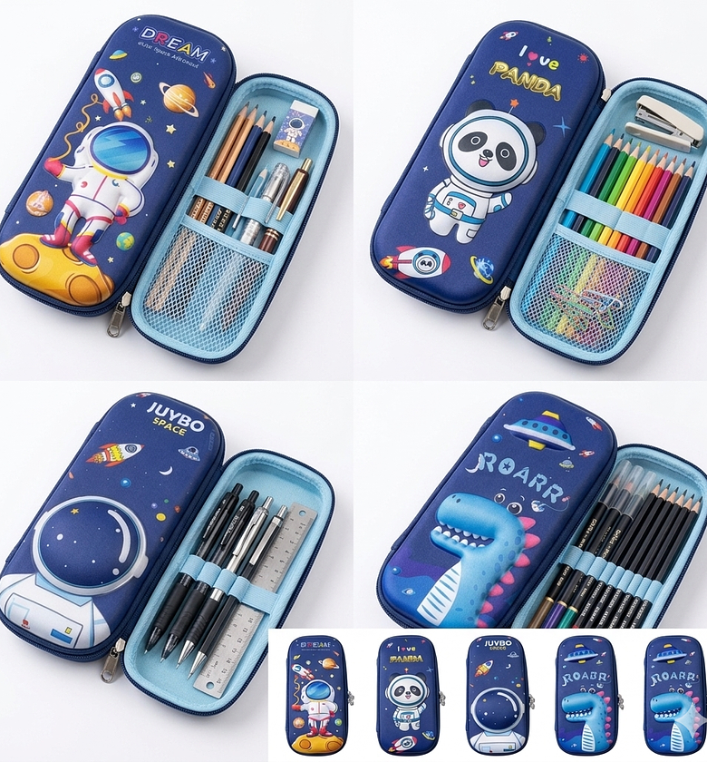 3D EVA Hard Shell Kids Pencil Case - Large Capacity Astronaut & Dinosaur Designs - Durable School Stationery Organizer image