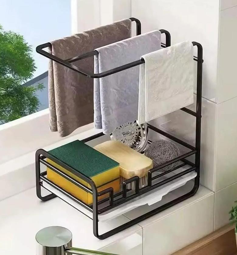 Black Metallic Sink Caddy with Draining Tray image