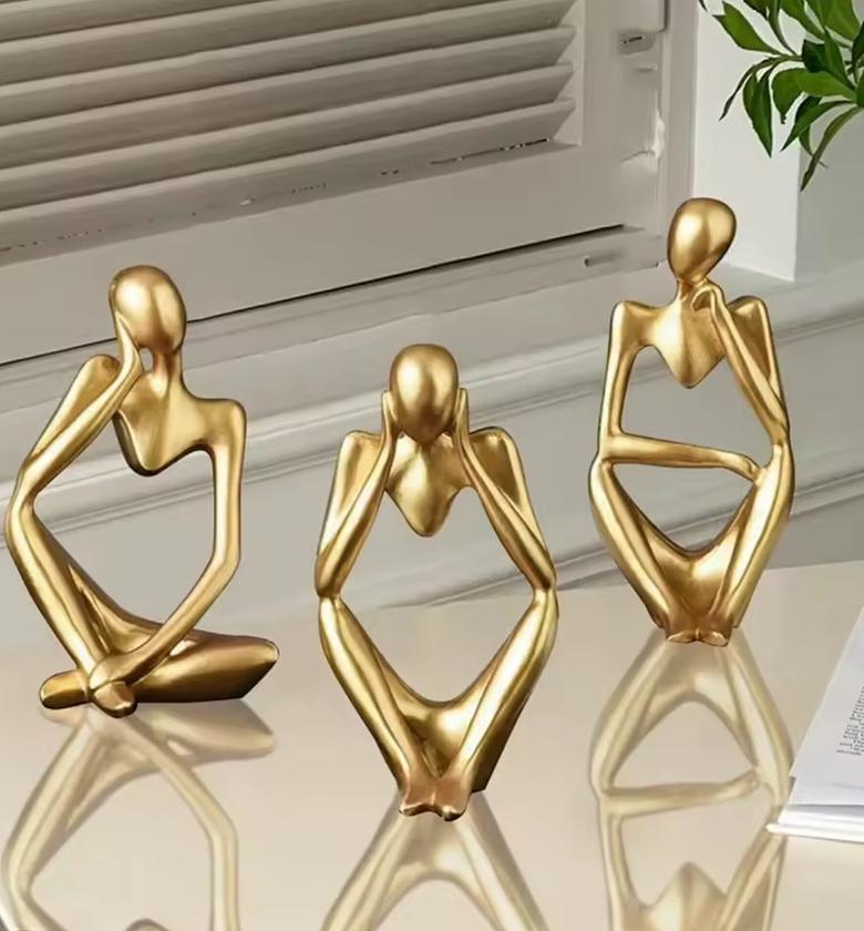 Golden Abstract Thinker Sculpture Set, Luxury Home Table Decor image